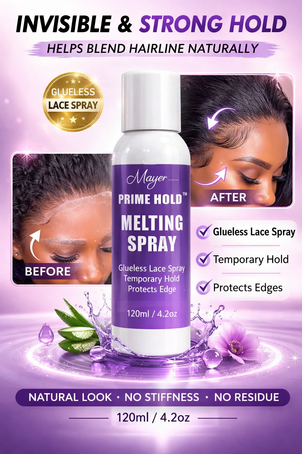 Mayer Prime Hold™ Melting Spray – Glueless Lace Spray (120ml / 4.2oz)